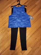 NWT 80 New Balance Womens Athletics Tank Leggings Set 2 Pack Royal Blue/Black