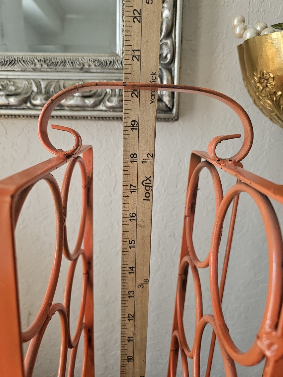 Vintage MidCentury Orange Enamel Wrought Iron Wine Rack, 8 Bottles