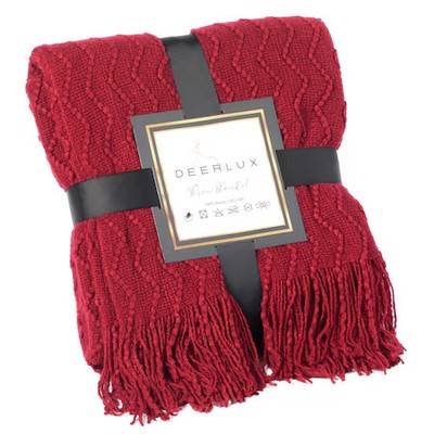 DEERLUX QI003968.RD Decorative Chevron Pattern Knit Throw Blanket with Fringe,