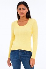 Talbots Pullover Sweater Size L Cable Knit 100 Pima Cotton Preppy Yellow