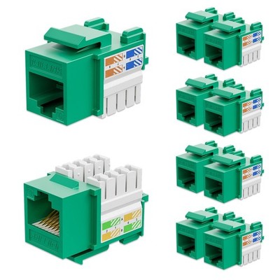 Cat6 Keystone Jack 10-Pack RJ45 90-Degree Ethernet Punch Down Green