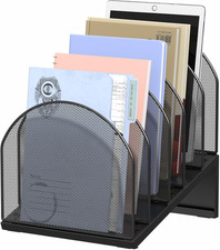 5-Section Desk File Organizer Metal Mesh Folder Organizer, Black  Metal Mesh Fo