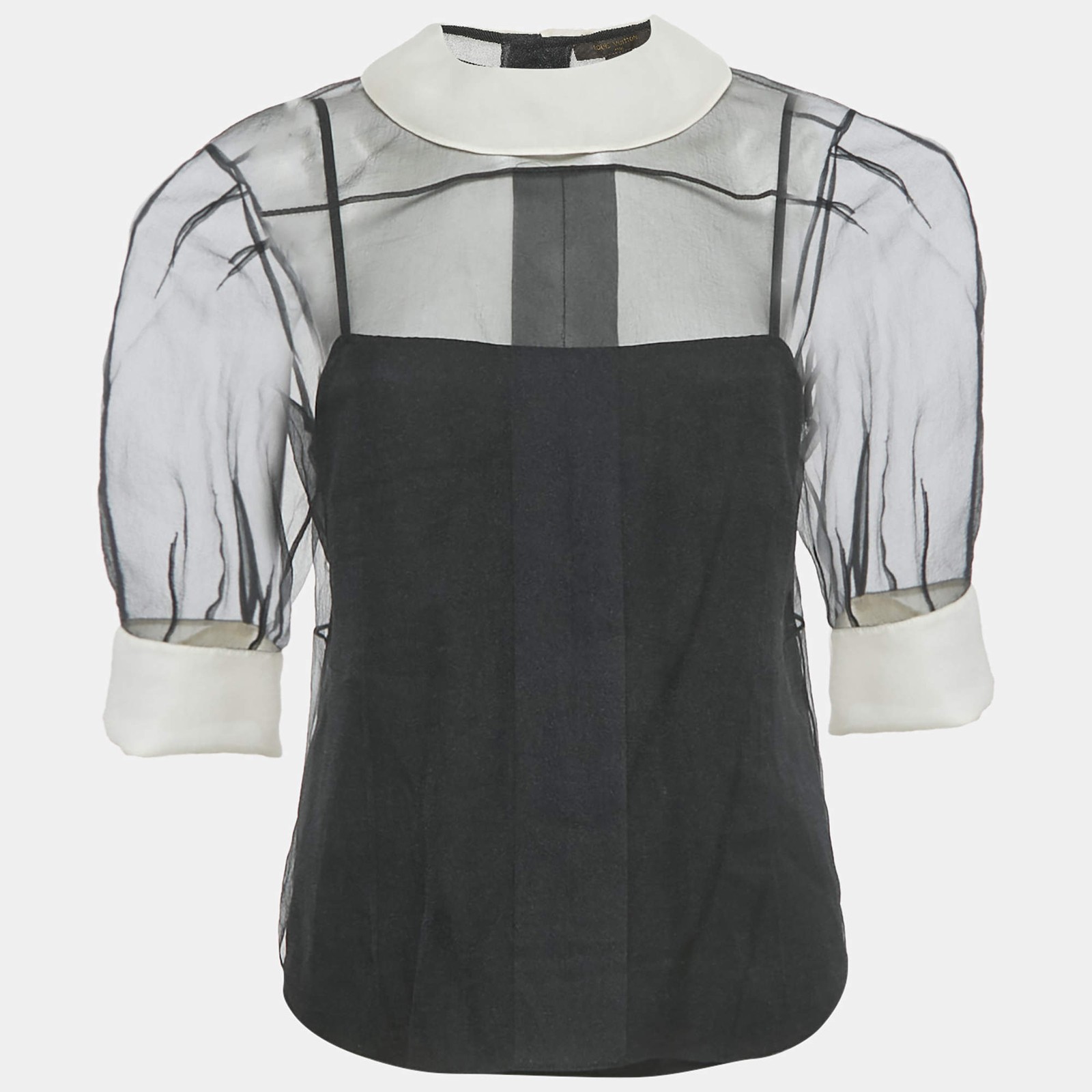 Louis Vuitton Black Sheer Crepe Puff Sleeve Blouse M