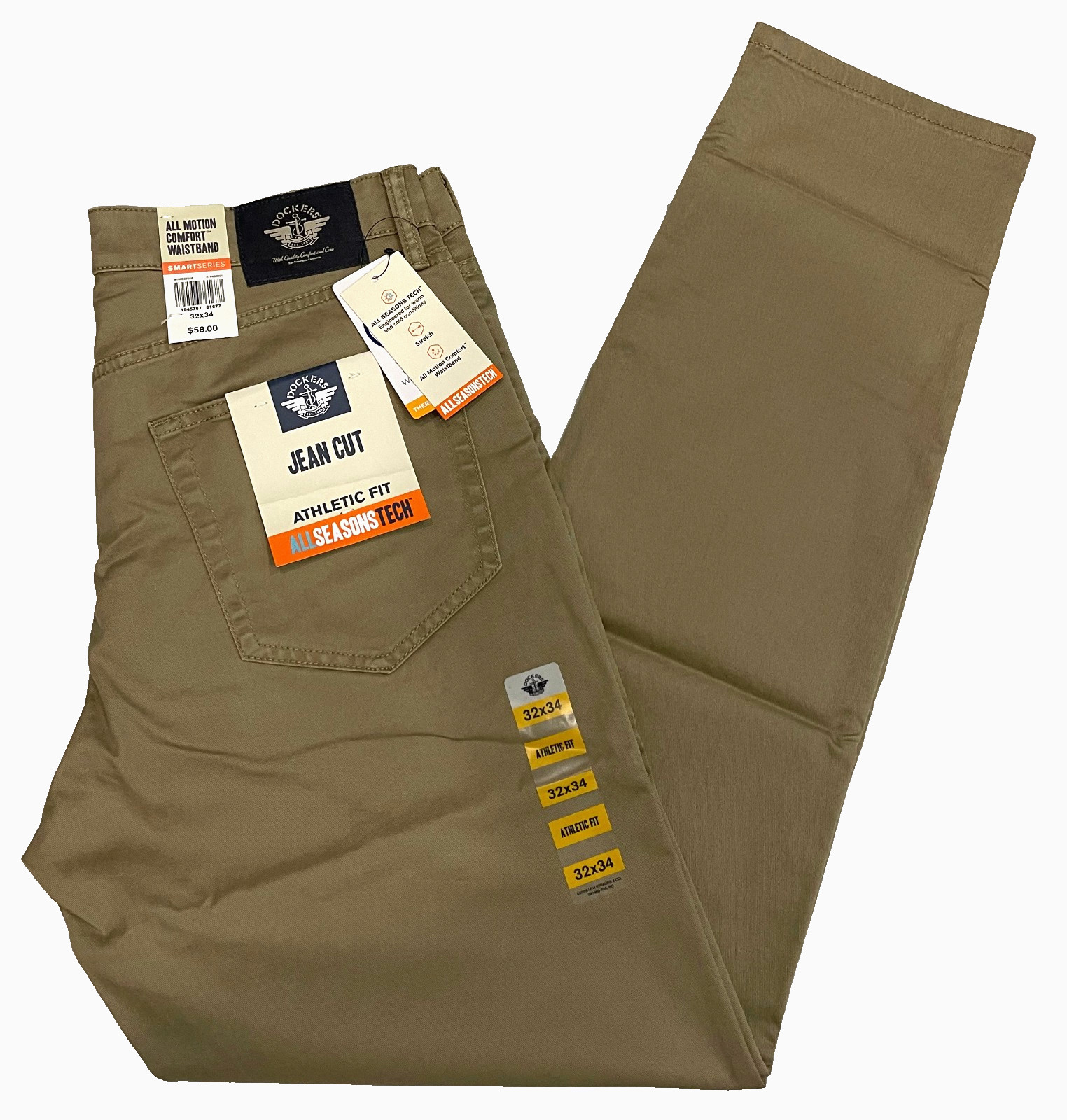 Dockers Mens Jean Cut Athletic Fit Pants 32X34 Khaki All Sea