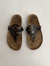 Tory Burch Miller Cloud Thong Sandals - Black Patent Leather - 5.5