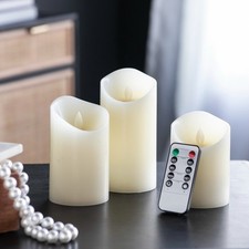 Flickering Ivory White LED Candles, Remote Timer Table Decor Wick Pillar