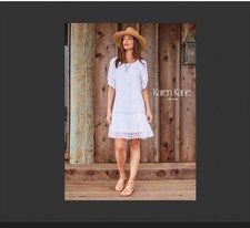 Karen Kane Dress Sz XS Short Sleeve White Ruffle-hem Eyelet Details