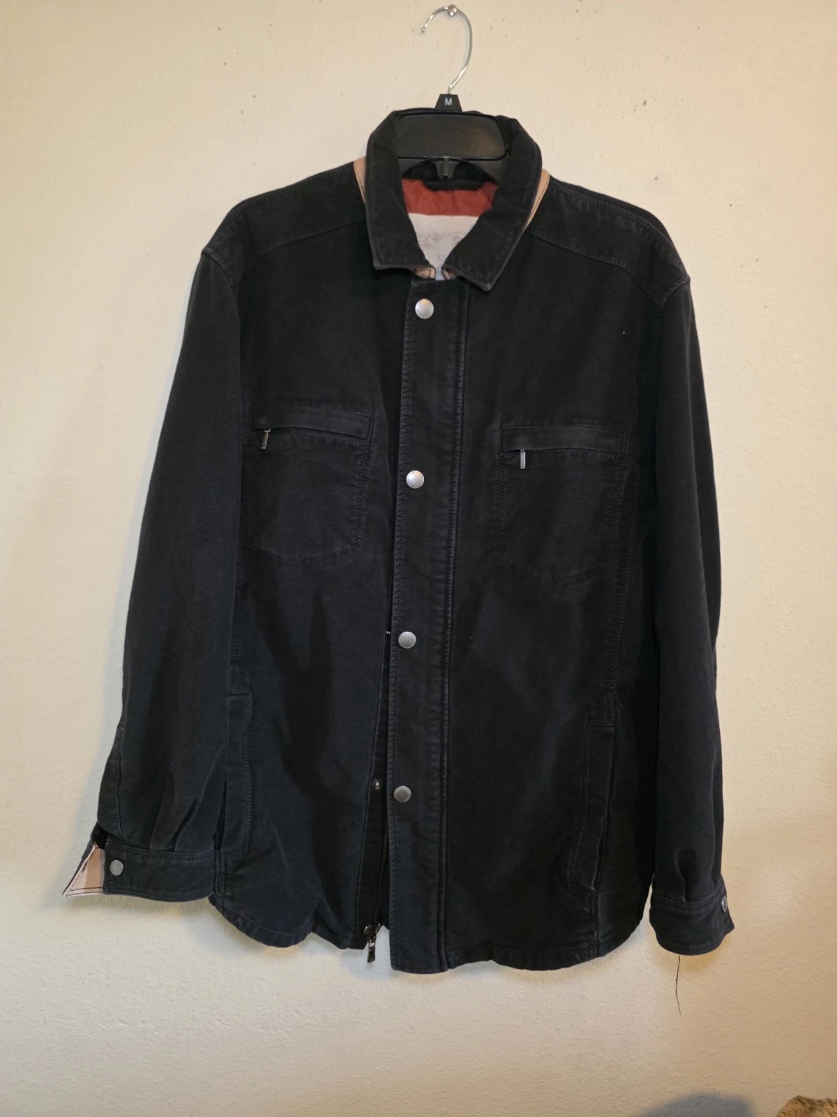 Tommy Bahama Black Denim Jacket Mens Medium Button Front Cotton Casual Coat