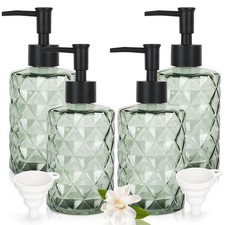 Green Glass Soap Dispenser Set for Bathroom, 11oz. Glass Soap Bottles with Pl...