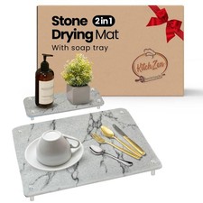 Stone Drying Mat for Kitchen Counter - 15.7"x11.8" with 11'' x 4.3 '' Soap tr...