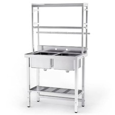 67 Inch  Freestanding Sink Stainless Steel Kitchen Sink Double Bowl with Shelves