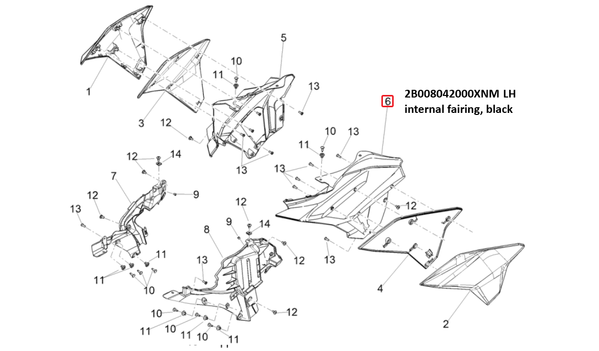 APRILIA TUONO 660 Left side internal fairing black LH