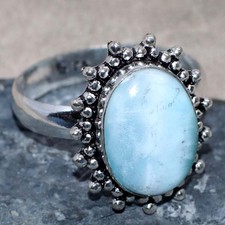 925 Silver Plated Larimar Ring US 11 New Year Jewelry GW