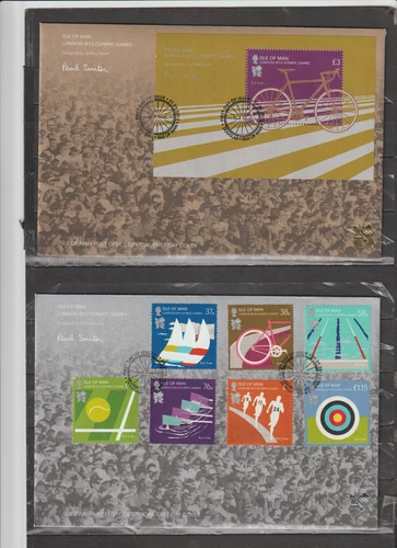 Isle of Man 2012 London Olympics x 2 M/Sheet & 7v set FDC`s per scan