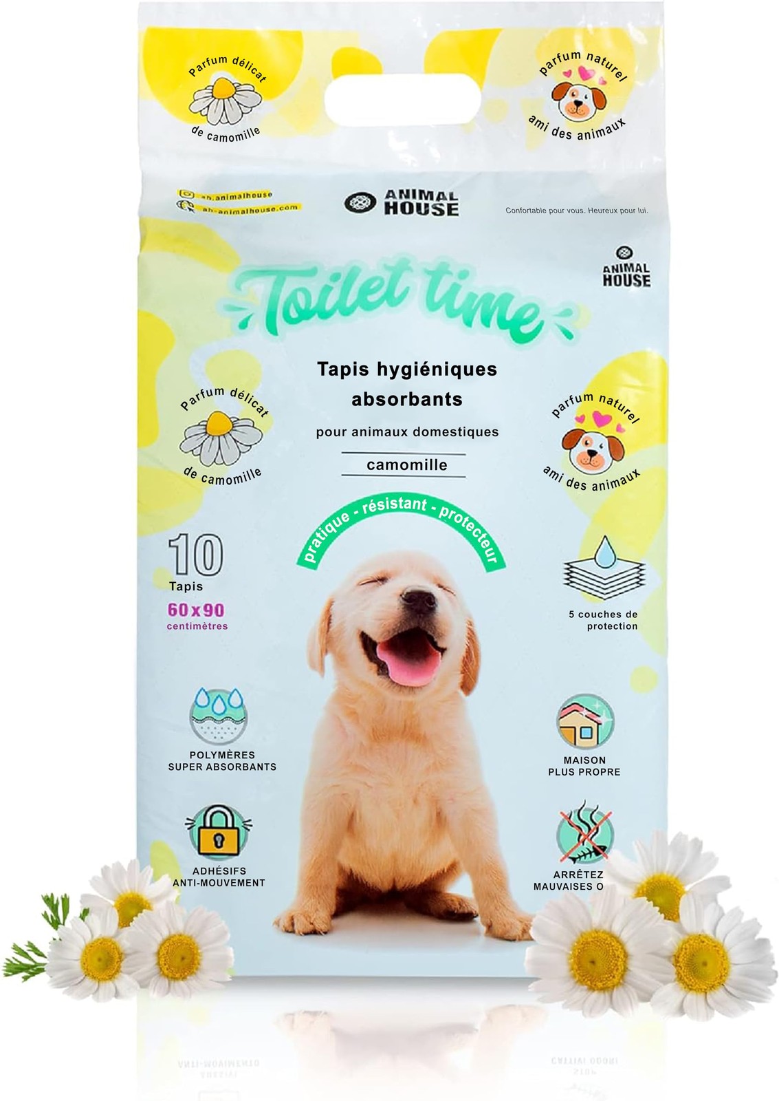 Tapis Hygiéniques Absorbants Camomille pour Chien Âgé et Alèse de Propreté