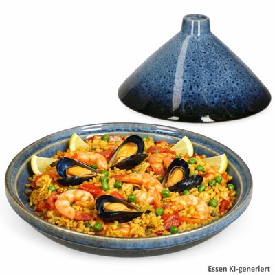 Tajine Steingut blau schwarz Schale mit Deckel Ofenform Schmor-Topf orientalisch