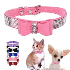 XS Dog Collar Girl with Bow, Female Rhinestone Puppy Collar Bling Diamond Spa...