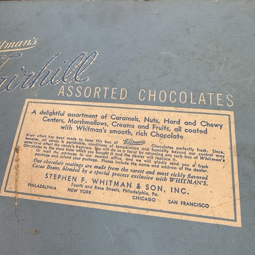 VINTAGE RARE WHITMAN'S FAIRHILL CHOCOLATES BOX-EMPTY-ASSORTED SELECTED CENTERS - Picture 7 of 13