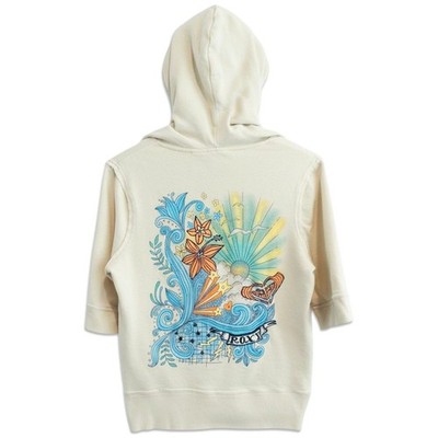 Roxy Hoodie Women XL Cream Vintage Y2K Graphic Short Sleeve Pullover Surfer