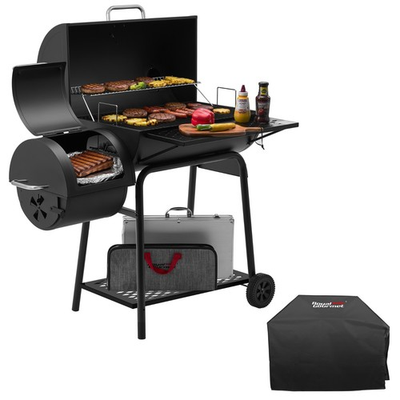 #ad Royal Gourmet 28 Inch Barrel Charcoal Grill with Offset Smoker 855 SqBlack $139.99
