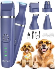 oneisall 4-in-1 Cordless Dog Grooming Kit with 2-Speed Clippers, Low Noise Pa...