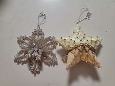 Set Of 2 Silver Snowflake And Beaded Star Christmas Ornament Holiday Decoration