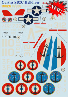 Print Scale 48-137 - 1/48 Curtiss Sb2c Helldiver New Wet Decals, Aircraft