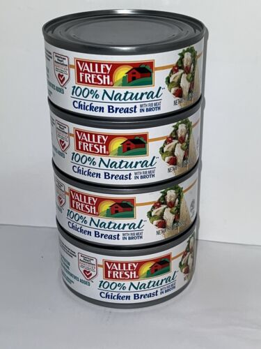 Valley Fresh 100% Natural Canned White Chicken Breast in Broth 4-10oz Cans NEW - Picture 1 of 12