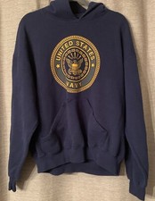 Vintage United States Navy Blue Hooded Sweatshirt LARGE- USA Made, Military READ