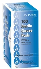Dynarex Sterile Gauze Pads  2'' x 2'', 12 ply, 3 Boxes of 100