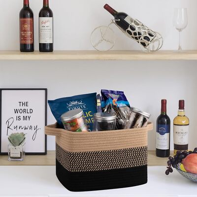 Storage Basket, Woven Cotton Rope Toy Basket - 3 Piece, Black and Brown