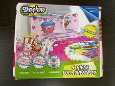 Shopkins 4 Piece Full Sheet Set 1 Flat, 1 Fitted and 2 Pillowcases Pink NEW