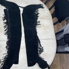 Barnstable Riding Fringed Chaps Black Size Medium Missing A Strap Western Suede