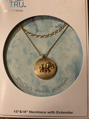Time and Tru Elephant Necklace 15  & 16  with Extender NWT