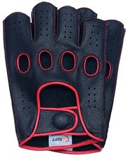 Riparo Women Leather Reverse Stitched Fingerless Half-Finger Gloves - Black/Red