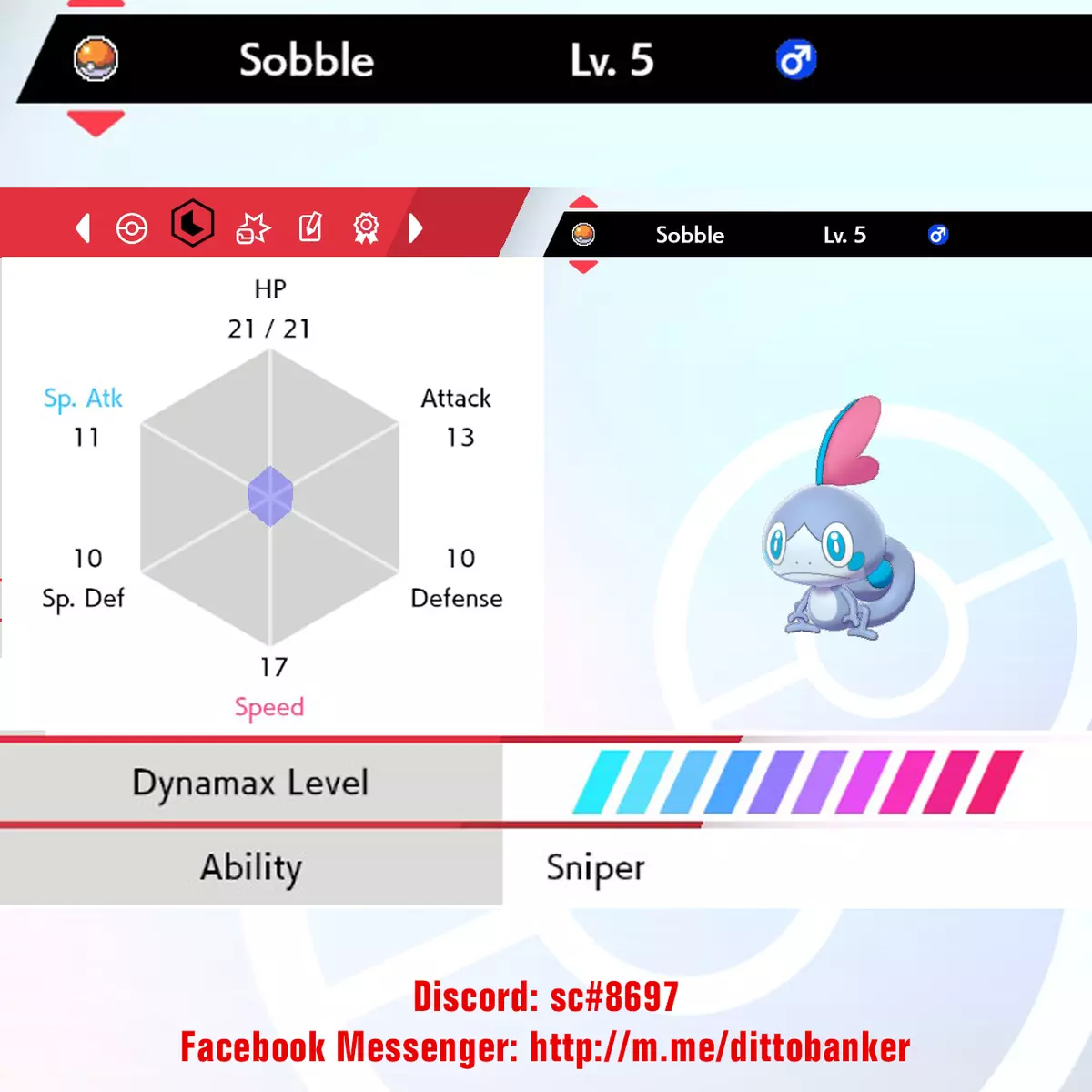 Pokemon Sword/Shield 6IV ULTRA SHINY Sobble w/ Masterball (Jolly) HA SNIPER