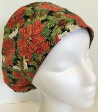 Christmas Poinsettias Print Medical Slim Lid Scrub Cap Euro Surgery Chef Hat