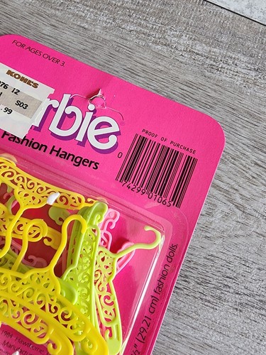 Mattel Barbie Fashion Clothes Hangers: Yellow Pink Green SEALED IN PACKAGE 1984 - Picture 3 of 6