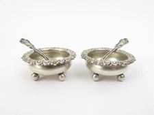 Antique Whiting Miniature Sterling Silver Open Salt Cellars & Spoons