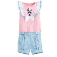 DISNEY STORE MINNIE MOUSE KNIT TOP & SHORTS SET FOR BABY NWT EYELET TRIM & BOW