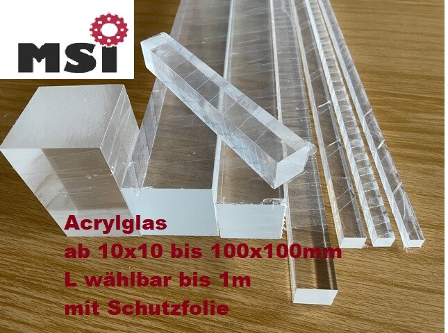 Acrylglas Vierkantstab wie!!! Plexiglas Acryl Stab klar L ab 20mm 6x6 - 100x100