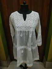 ARTISAN M 41 CHANDERI FABRIC HANDMADE TUNIC ETHNIC CHIKAN EMBROIDERY KURTA KURTI