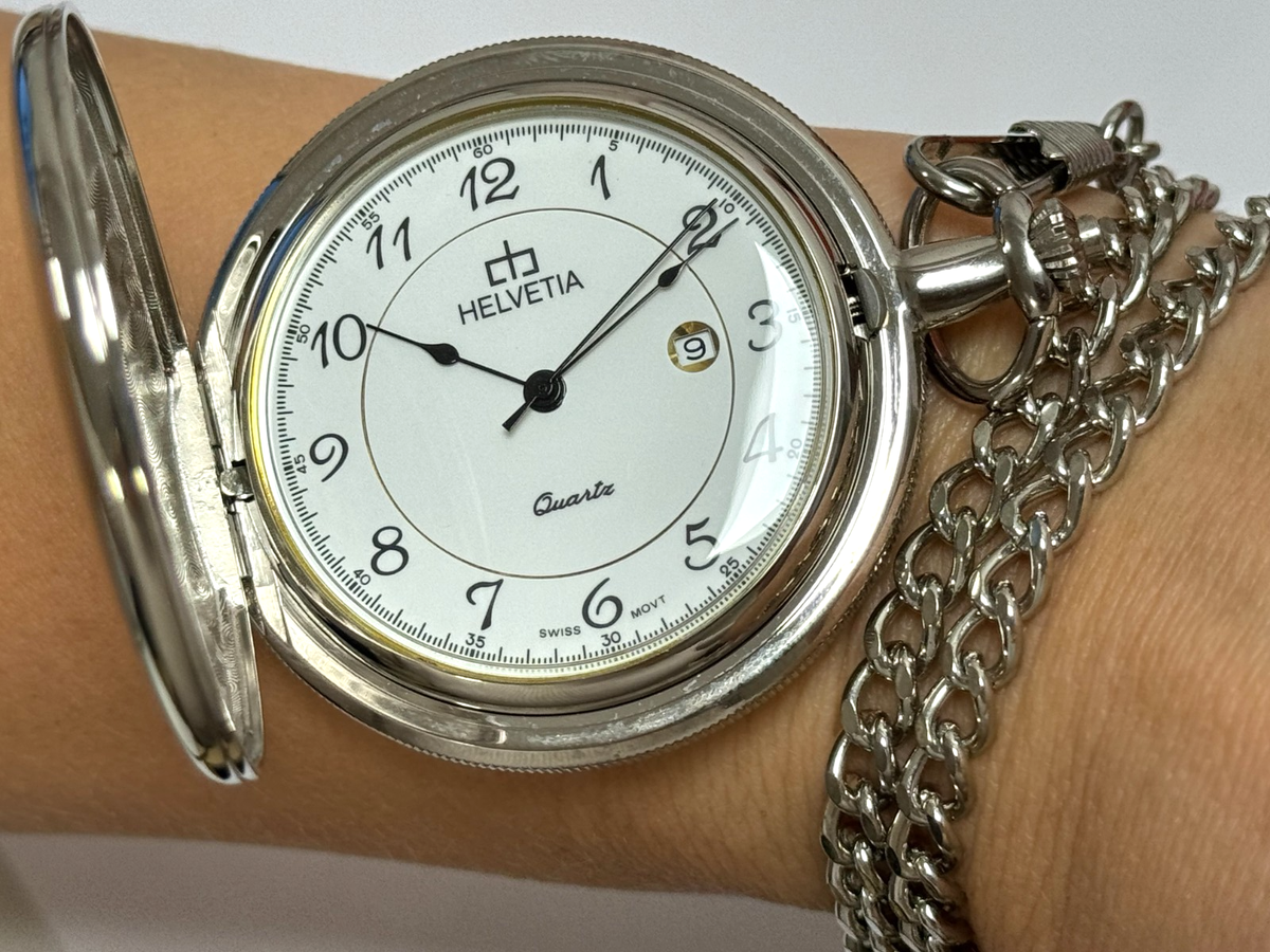Helvetia Pocket Watch 50mm Quartz Date Swiss Parts | eBay