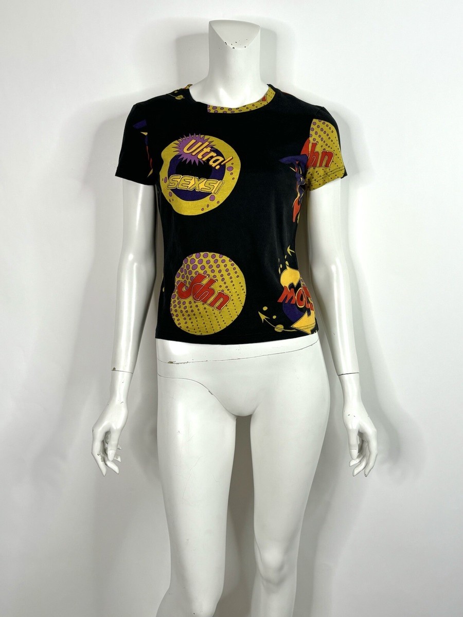 Vtg John Galliano 2002 Black Logo Decal Print T Shirt M | eBay