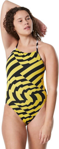 Speedo ~ Women's Vortex Maze Crossback One Piece Swimsuit yellow size 24 NEW