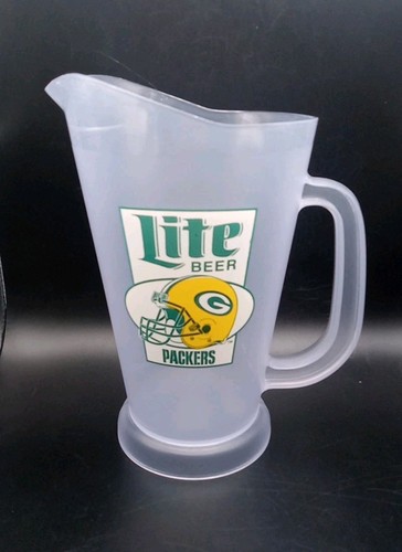 Vintage MILLER LITE •Green Bay Packers• NFL Plastic Frosted Beer Pitcher