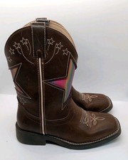Shyanne Superstar Brown Leather Square Toe Embroidered Western Boots, Girls 13