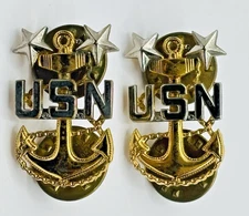 USN US Navy Petty Officer Master Chief Pins2 Stars Anchor 1 inch SilverGold tone