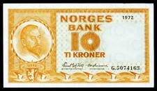 NORWEGEN. 10 Kroner 1972. 31f