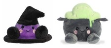 Palm Pals Halloween Plush 2 Pc Bundle, Bubbly Cauldron and Rowena Witch Hat